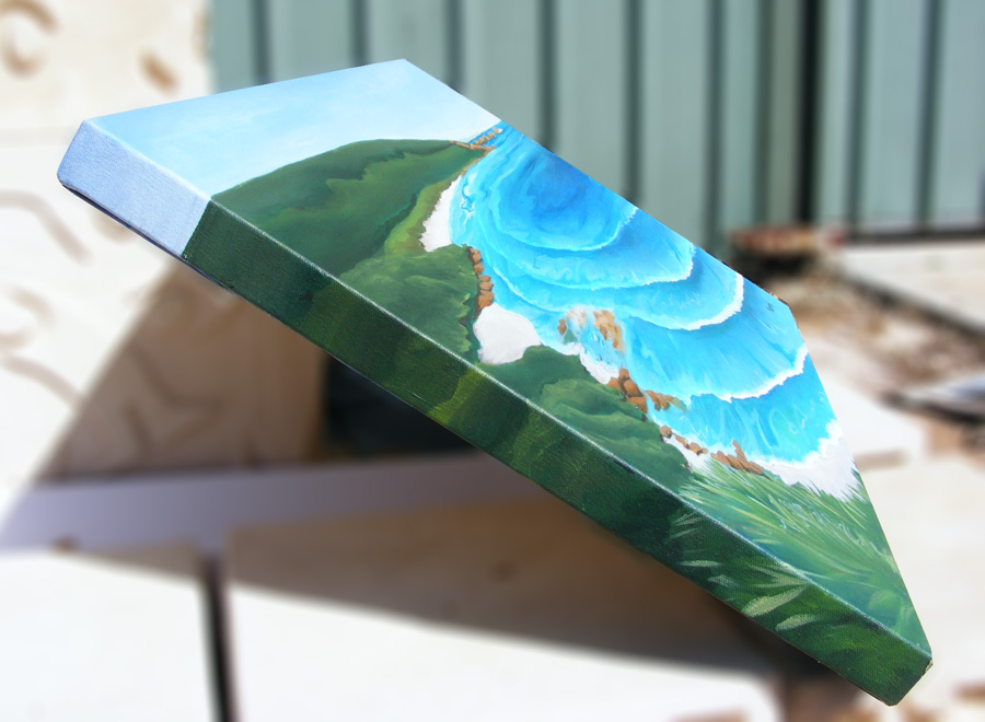 A side on view of the original painting of smiths beach by mandy