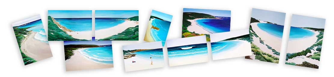 Thumbnails of the series of ten seascape paintings all in a row