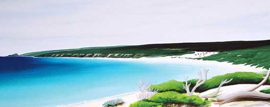 a closeup of the painting showing the headland in the distance of Yallingup