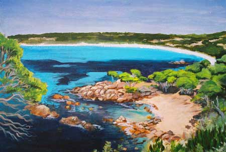 A painting by Mandy of a view of bunker bay from the lookout