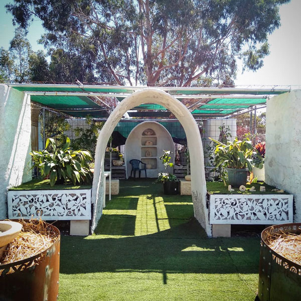 a papercrete arch entrance from the Art Garden Gallery in Beverley Western Australia