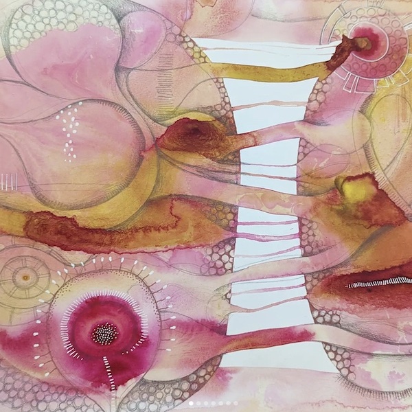 large scale fluid watercolour in pink and magenta
