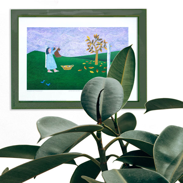 an example of one of Mandys limited edition prints framed in a room