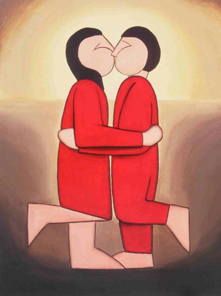 a painting of two people kissing, available as a limited edition