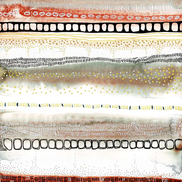 brown orange and gols watercolour washed patterned lines