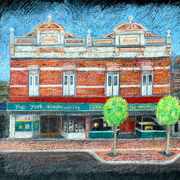 a coloured pencil drawing by Mandyevansartist of the historical building in York called The Collins Buildings