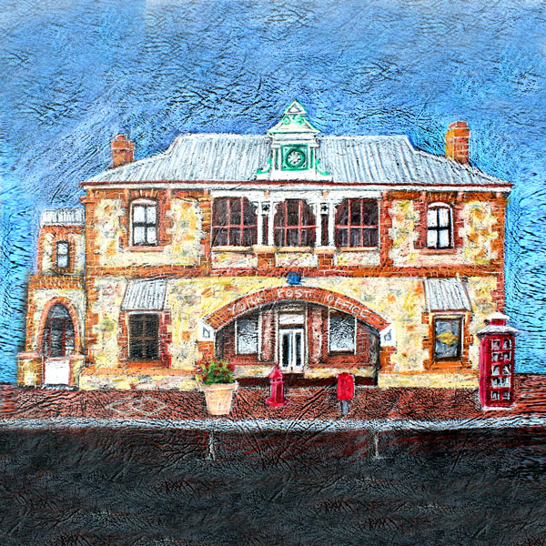 a coloured pencil drawing of thte York Post Office - a historical building in York Western Australia