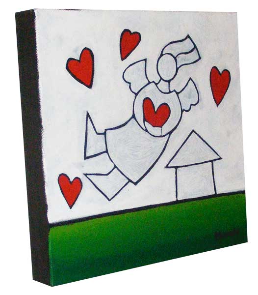 the same love heart painting as above, but from a side angle