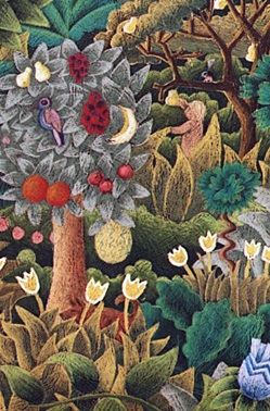 a closeup of the coloured pencil drawing of the jungle picture that highlights her son