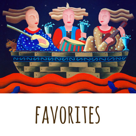 one of Mandys paintings called -three women in a boat- which was a singing group that mandy was in with two friends 