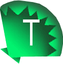a green fan shell with a T for twitter